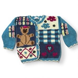 Vintage Just Friends Knit Cardigan Bear Patchwork Sweater 2T